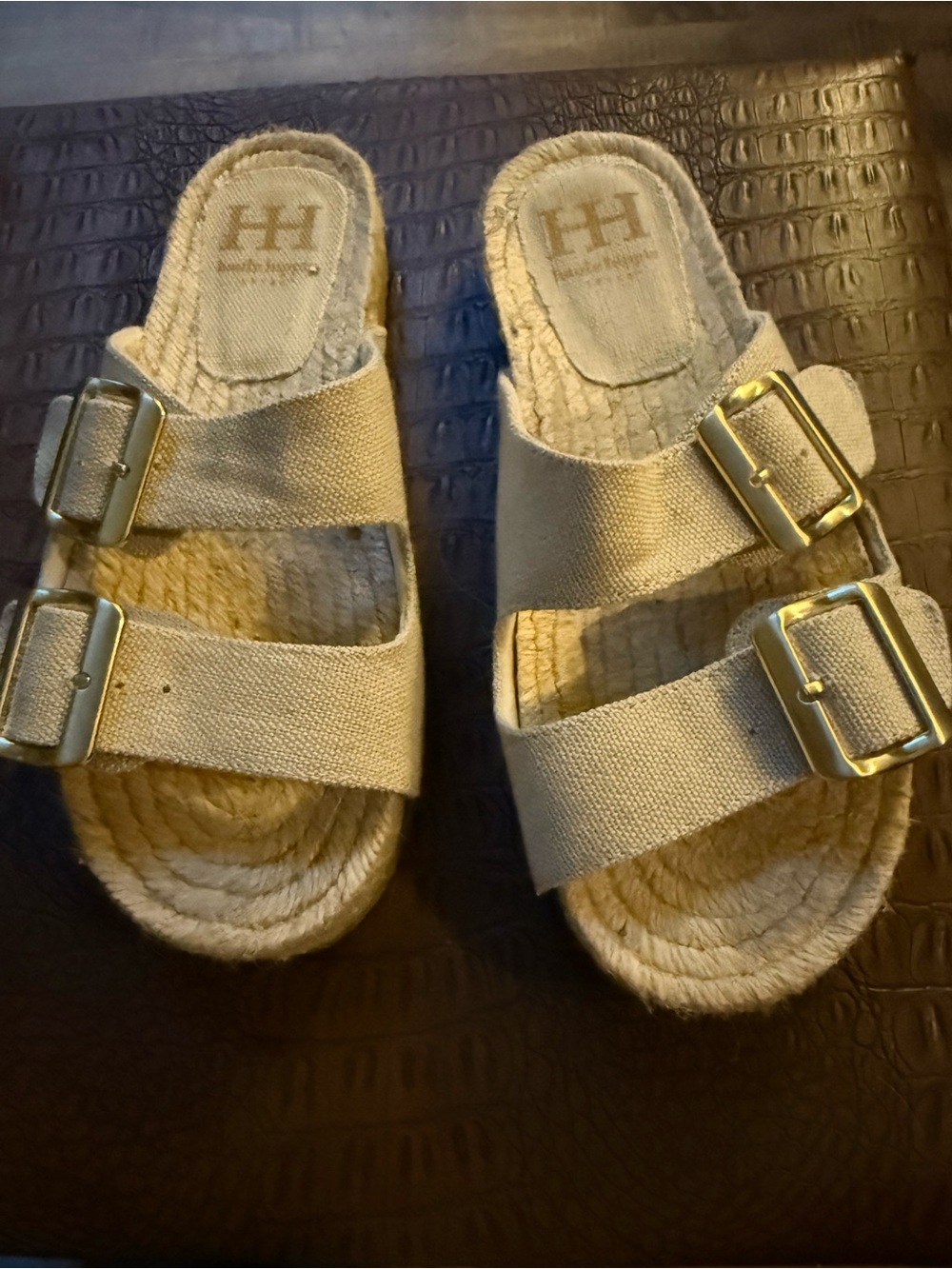 Haute Hippie Natural Linen upper woven Espadrilles Sandals w Silver Sz 7